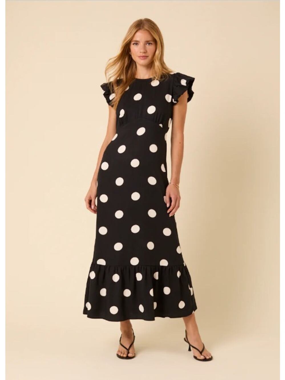 Nobody's Child Black Polka Dot Frill Sleeve Clara Midi Dress Boho Party Preppy